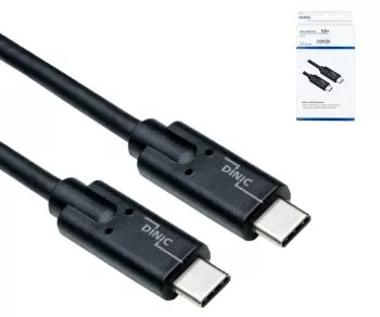 C tipo USB 3.2 kabelis su C kištuku, iki 20 GBit/s ir 100 W (20 V/5 A) įkrovimas, juodas, 0,50 m, DINIC dėžutė (kartoninė dėžutė)